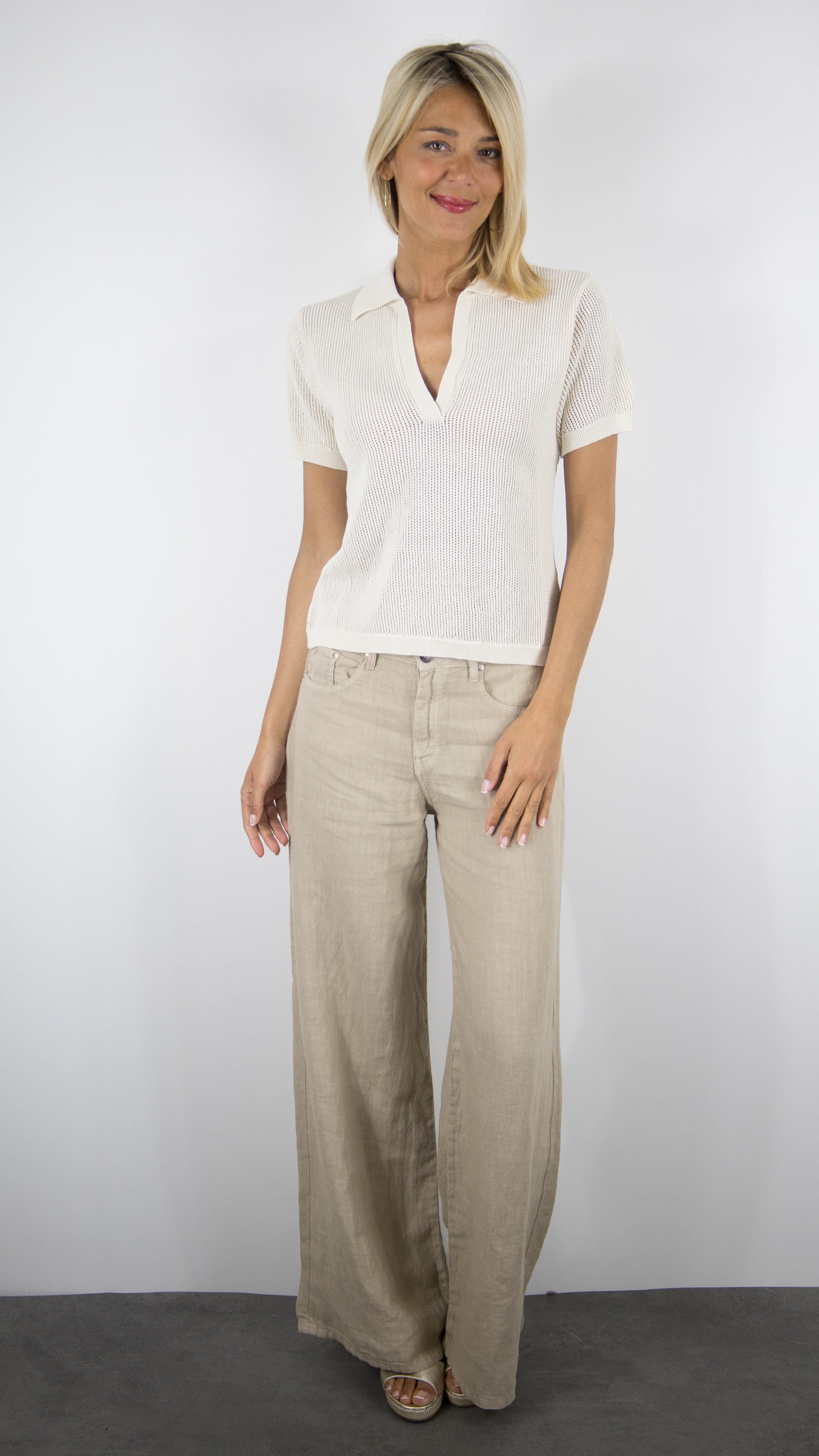 PULL POLO  EN MAILLE ECRUE FEMME AN'GE VENOU