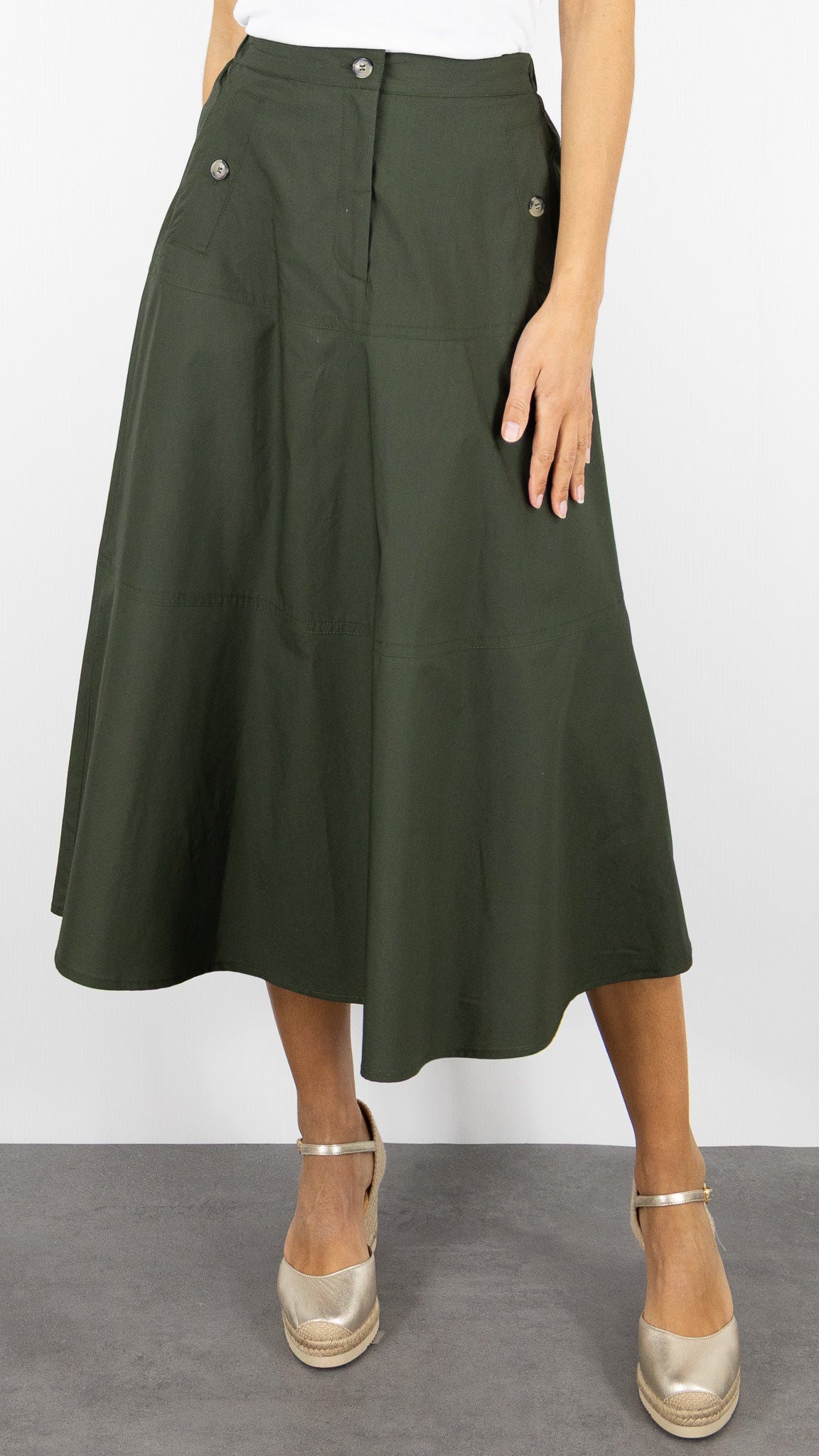JUPE MIDI EVASEE EN COTON GERARD DAREL VESPER KAKI