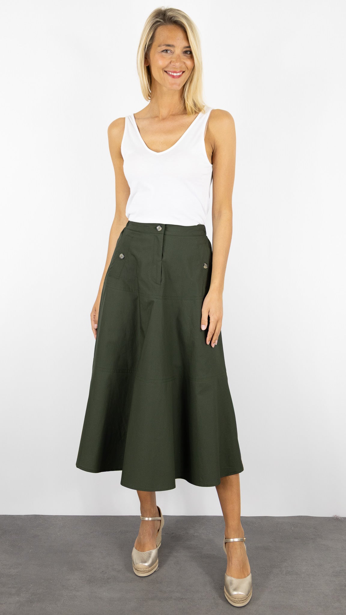 JUPE MIDI EVASEE EN COTON GERARD DAREL VESPER KAKI