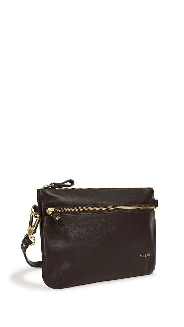 POCHETTE A BANDOULIERE EN CUIR  NAT & NIN VICKY#COLOR_EBENE