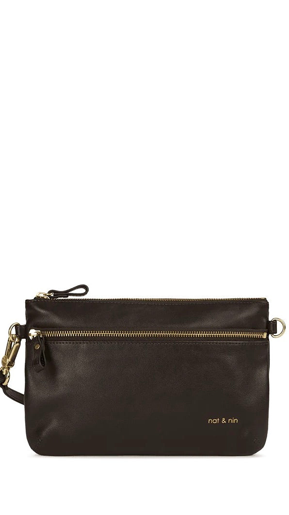 POCHETTE A BANDOULIERE EN CUIR  NAT & NIN VICKY#COLOR_EBENE
