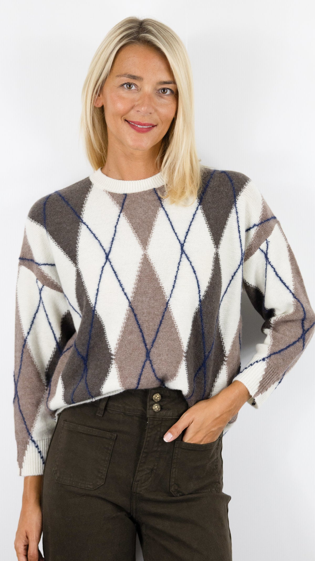 PULL JACQUARD EN LAINE POUR FEMME ECRU MARRON MAJESTIC FPU856/K286
