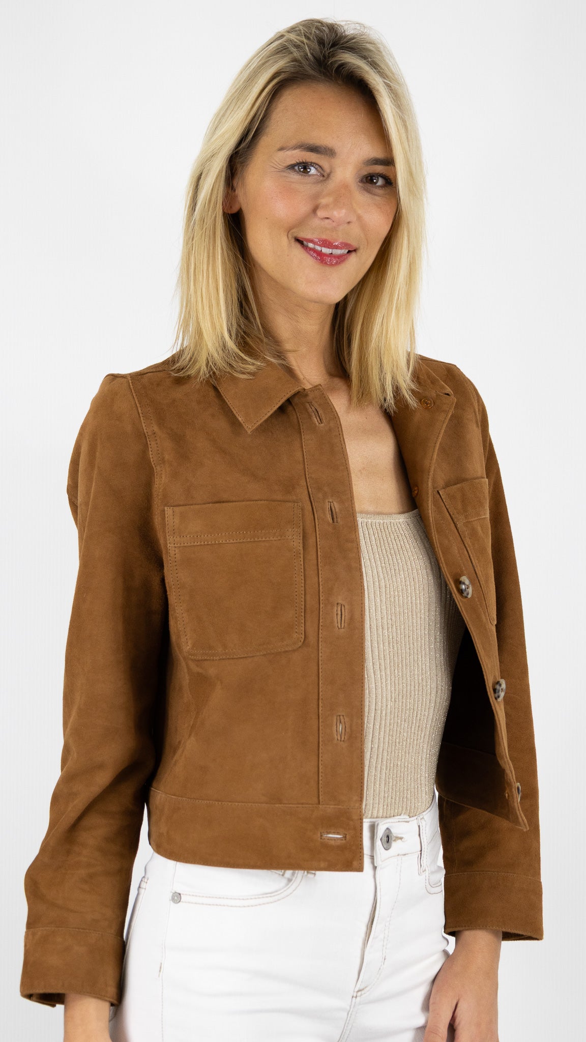 VESTE COURTE EN DAIM CAMEL LA PETITE ETOILE VIRGINA 