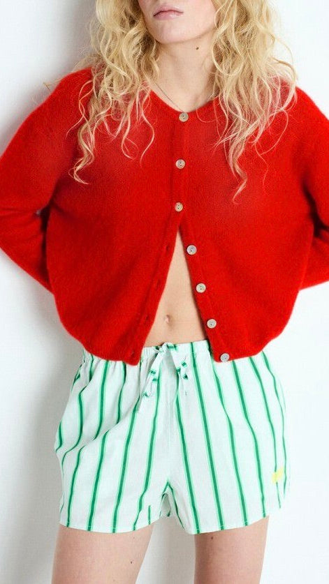 CARDIGAN EN ALPAGA AMERICAN VINTAGE VITOW#COLOR_FRAISE/ROUGE