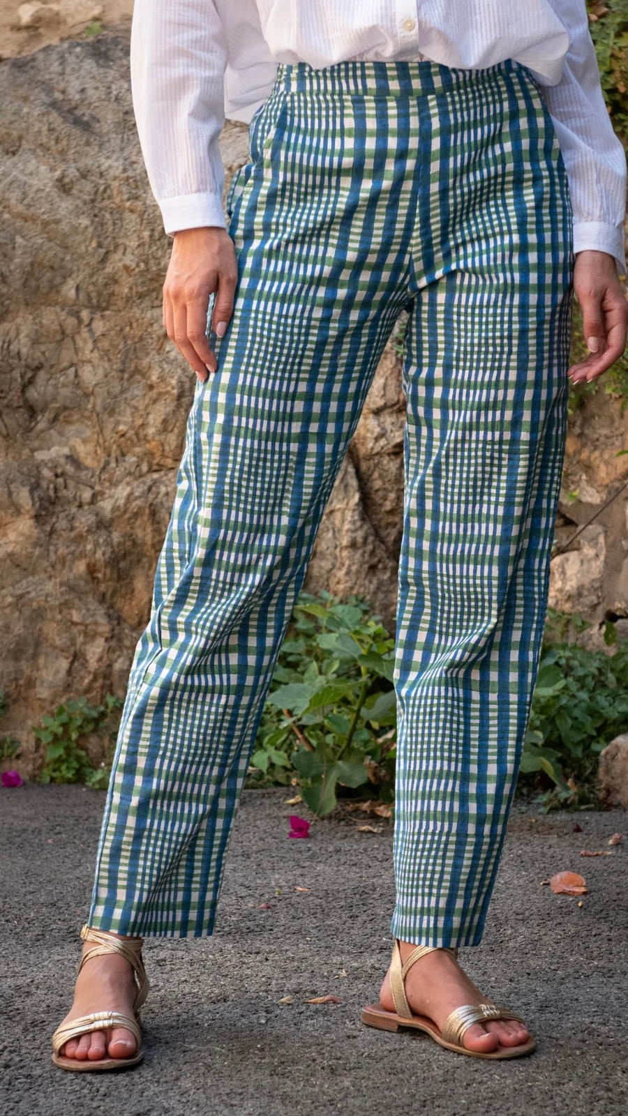 PANTALON ECOSSAIS BLEU VERT FEMME  ZEN ETHIC VP6143