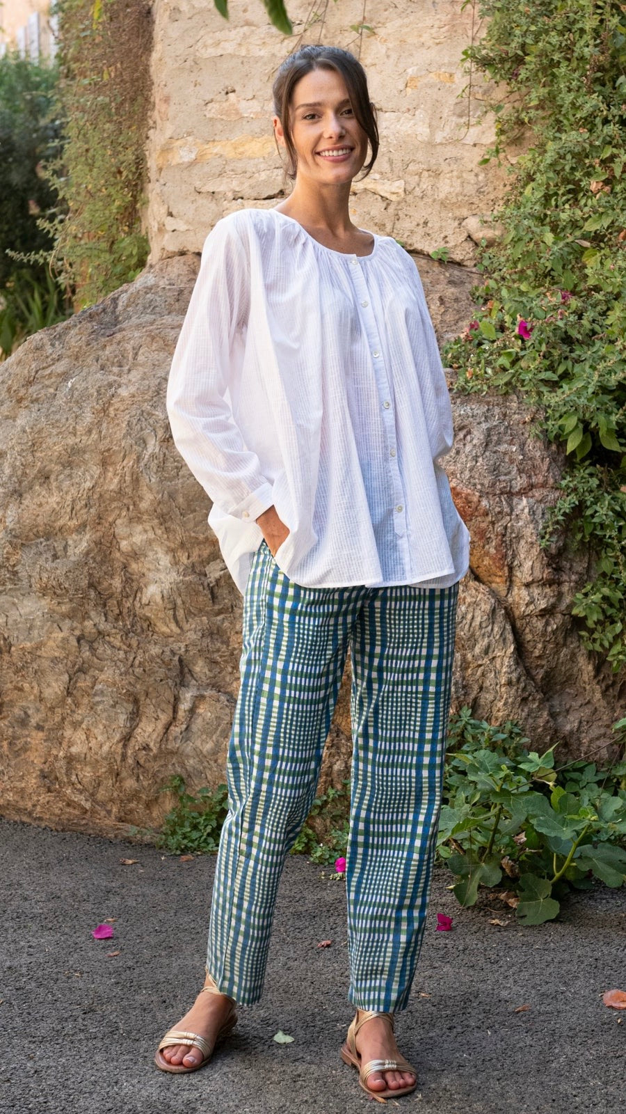 PANTALON ECOSSAIS BLEU VERT FEMME  ZEN ETHIC VP6143