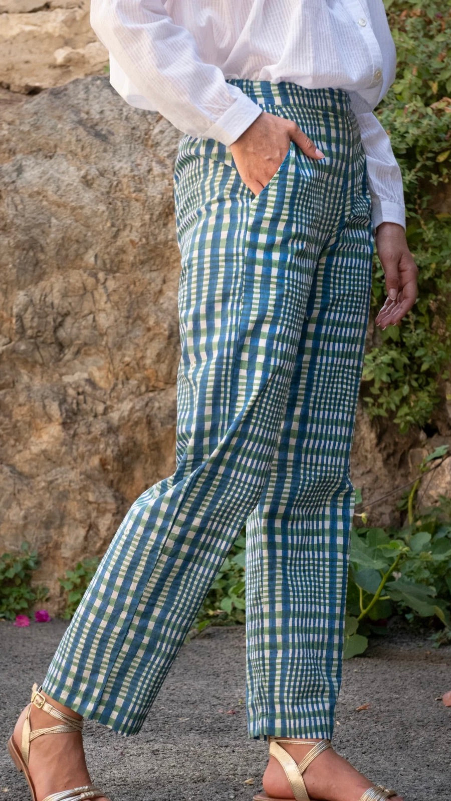 PANTALON ECOSSAIS BLEU VERT FEMME  ZEN ETHIC VP6143