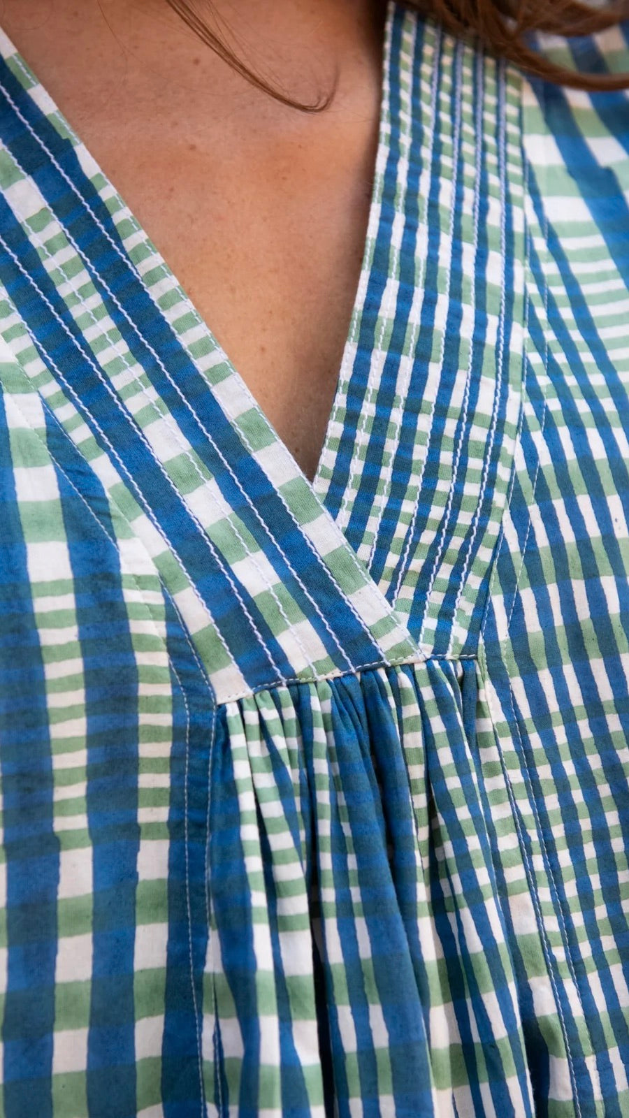 ROBE ECOSSAISE COL V MANCHES COURTES BLEU ZEN ETHIC VR6320 