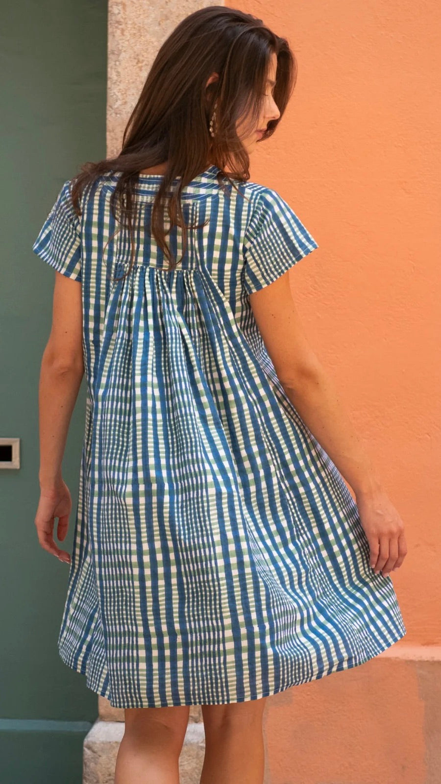 ROBE ECOSSAISE COL V MANCHES COURTES BLEU ZEN ETHIC VR6320 