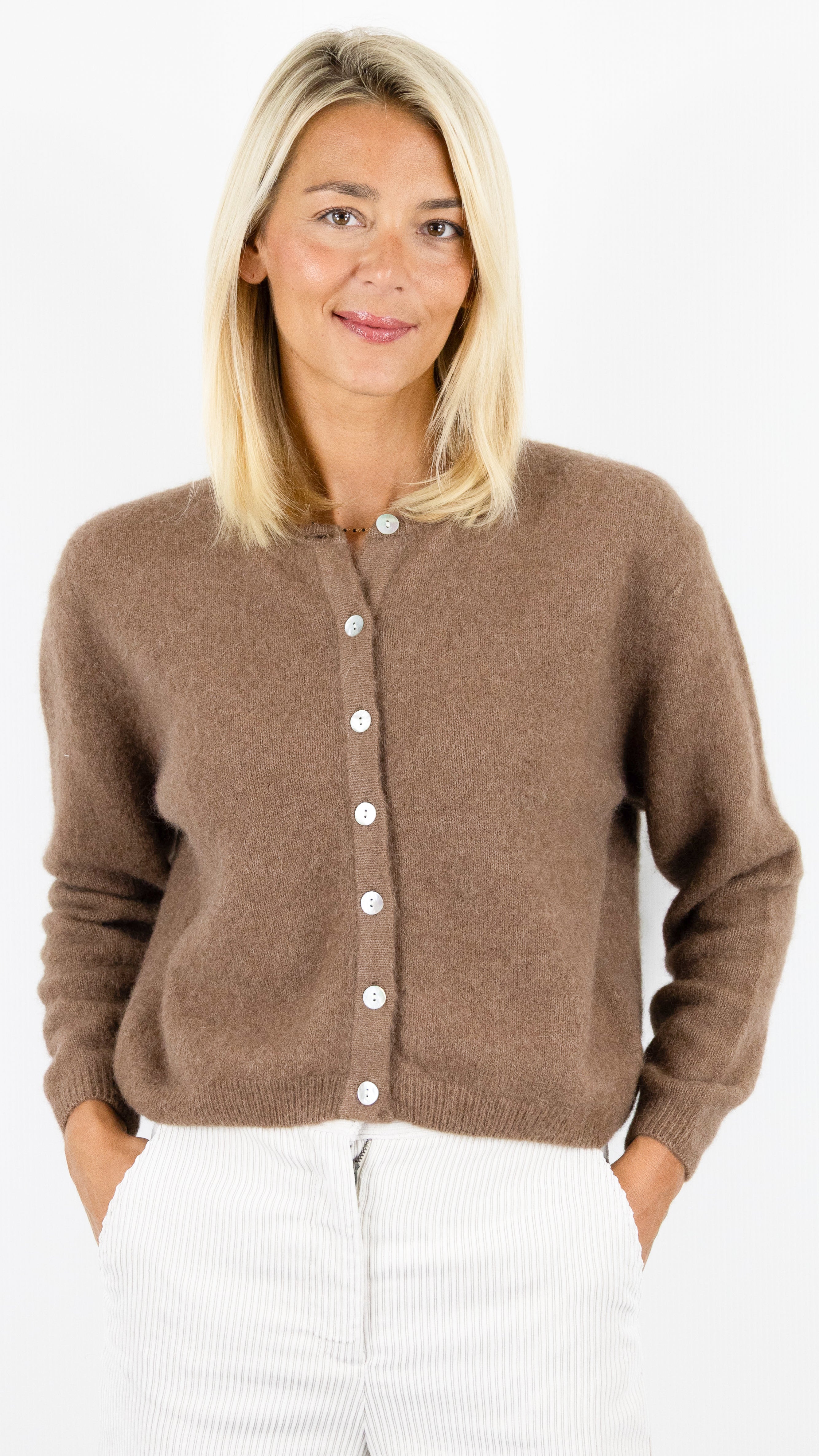 GILET COL ROND COURT EN ALPAGA AMERICAN VINTAGE VITO19E#COLOR_CHOCOLAT