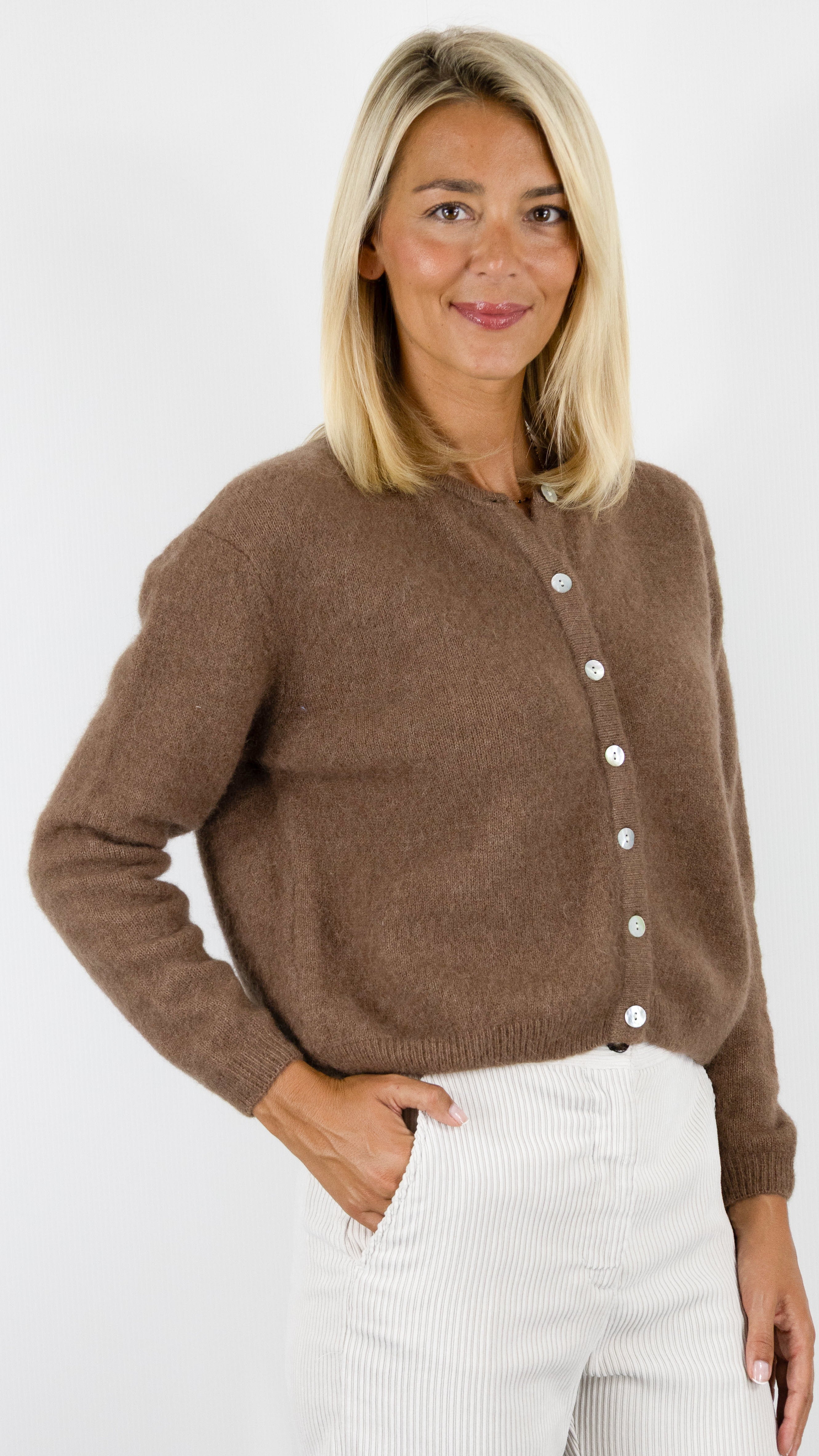 GILET COL ROND COURT EN ALPAGA AMERICAN VINTAGE VITO19E#COLOR_CHOCOLAT