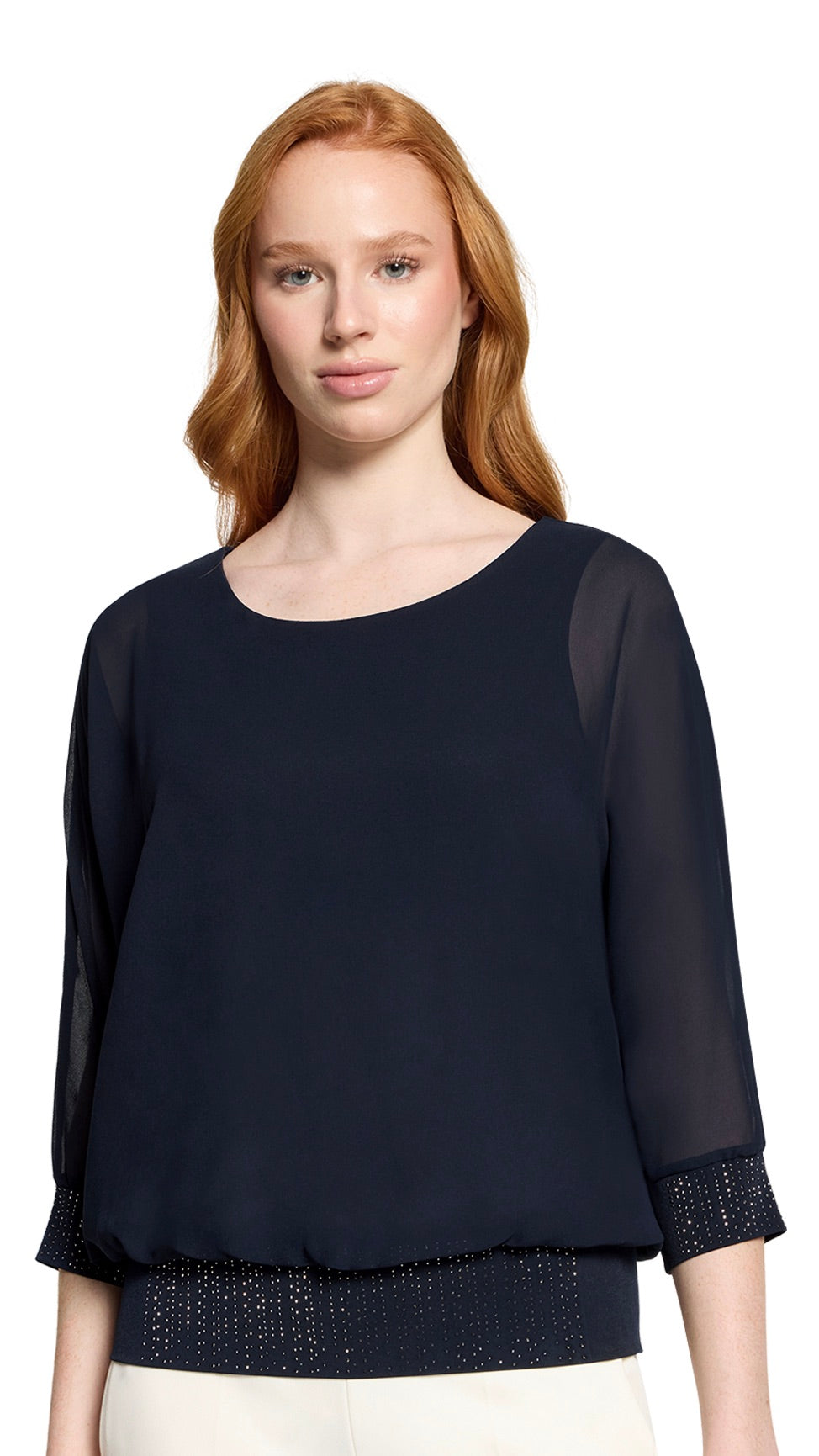 TOP HABILLE A PAILLETTES MARINE POUR FEMME VERA MONT 0391/4825