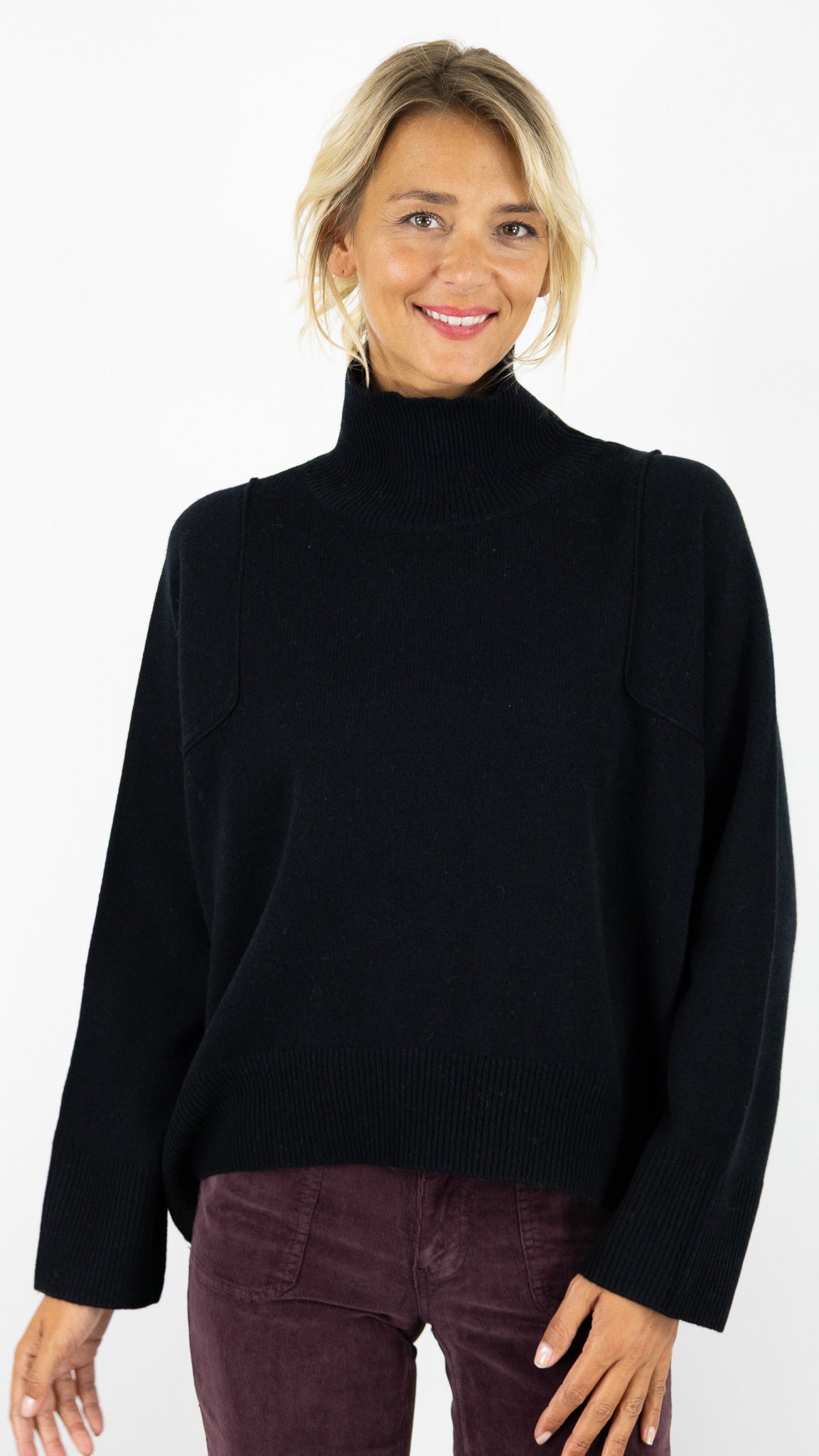 PULL AMPLE COL ROULE POUR FEMME NOT SHY WENDY#COLOR_NOIR
