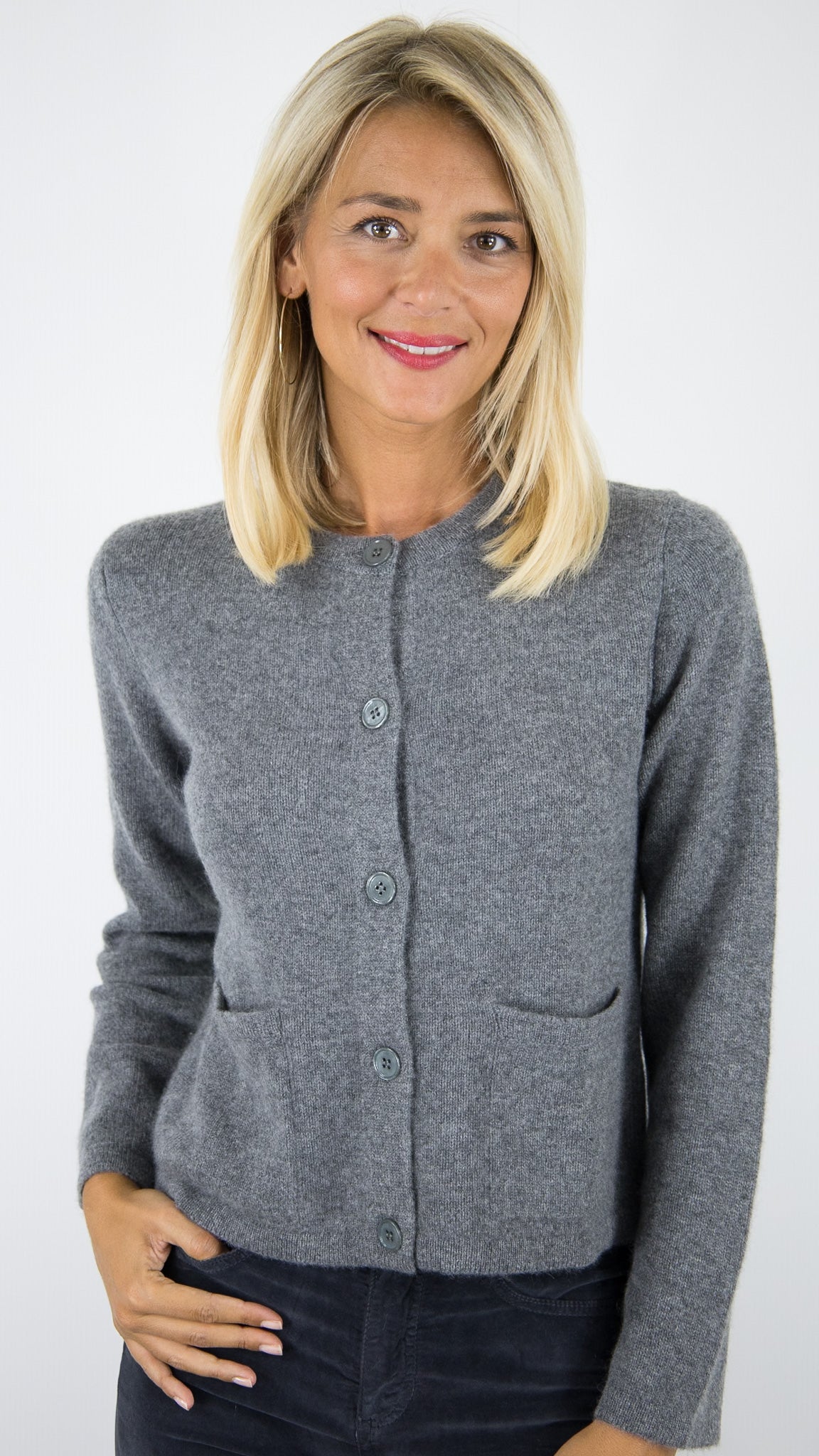 CARDIGAN AVEC 2 POCHES POUR FEMME EN CACHEMIRE ESTHEME WES25026H#COLOR_71322/ETAIN