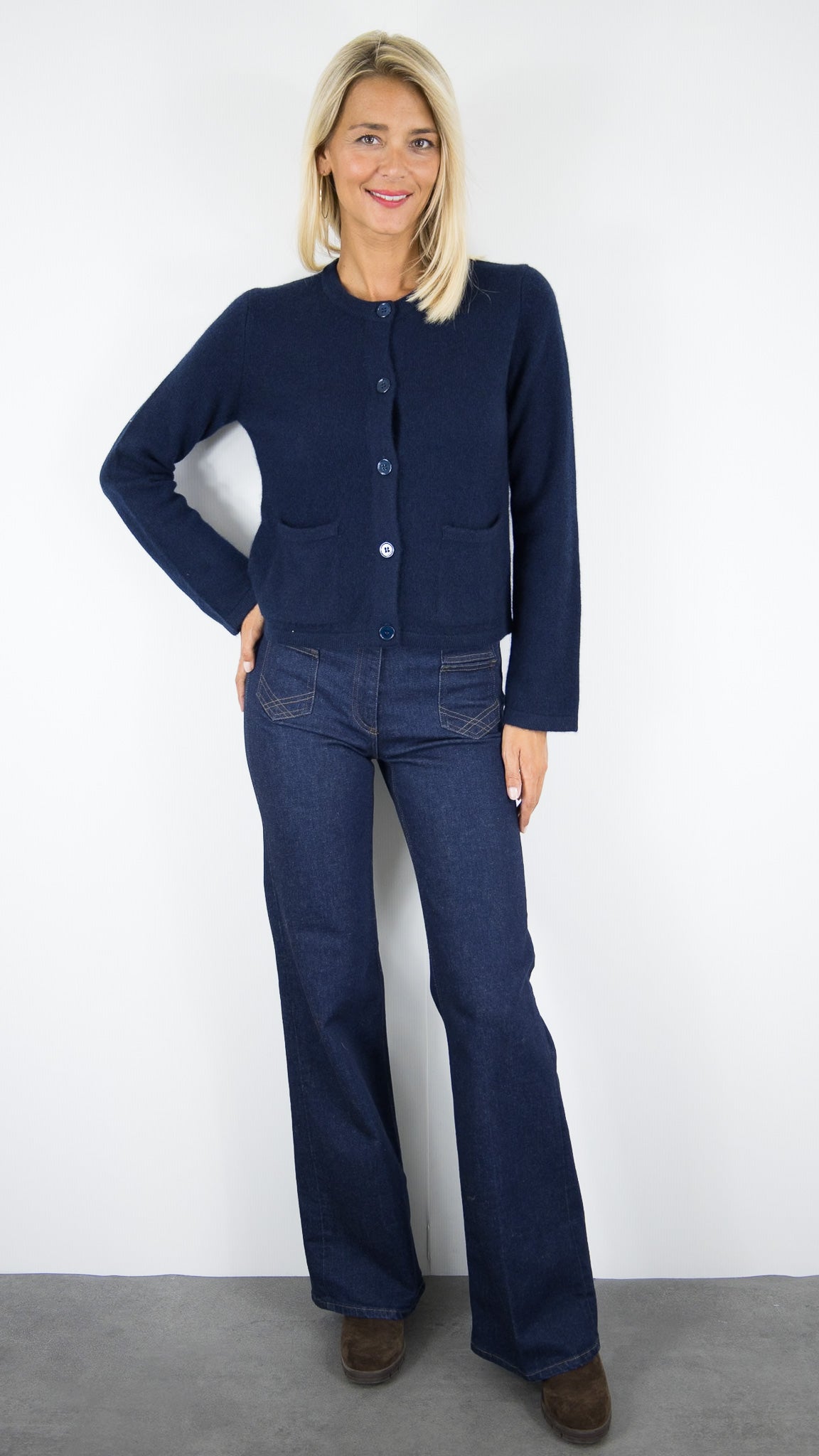 CARDIGAN AVEC 2 POCHES POUR FEMME EN CACHEMIRE ESTHEME WES25026H#COLOR_53370/NUIT