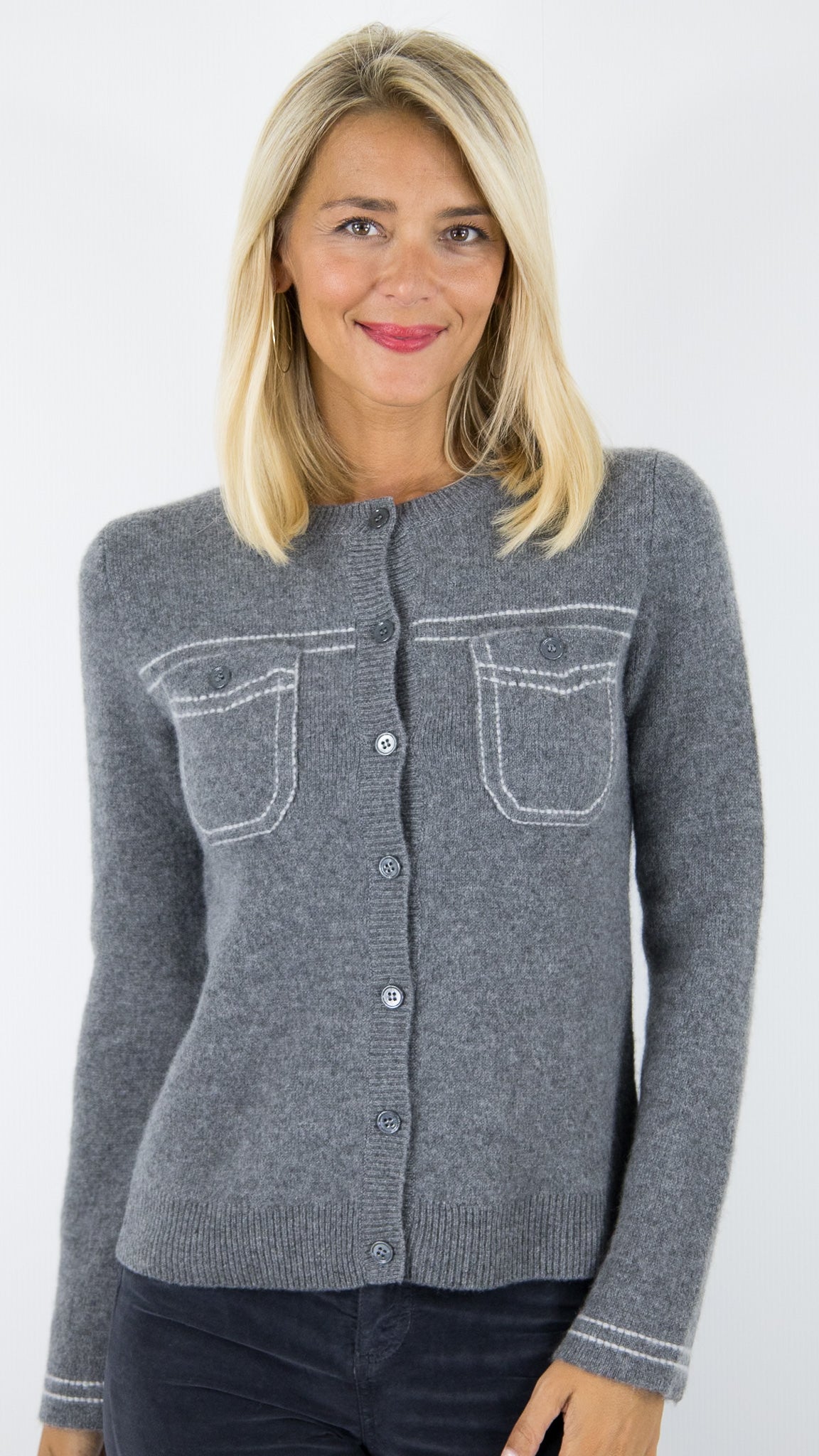 CARDIGAN EN CACHEMIRE POUR FEMME WES25080H #COLOR_71322/25068 GRIS
