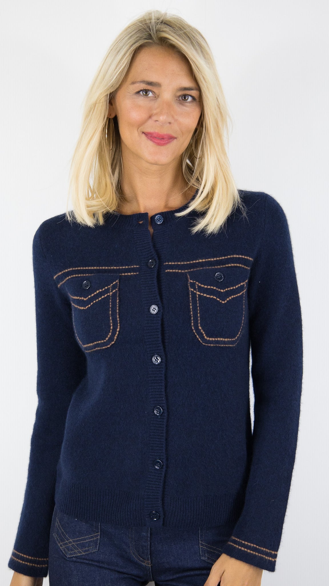 CARDIGAN EN CACHEMIRE POUR FEMME WES25080H #COLOR_53370/2103 MARINE
