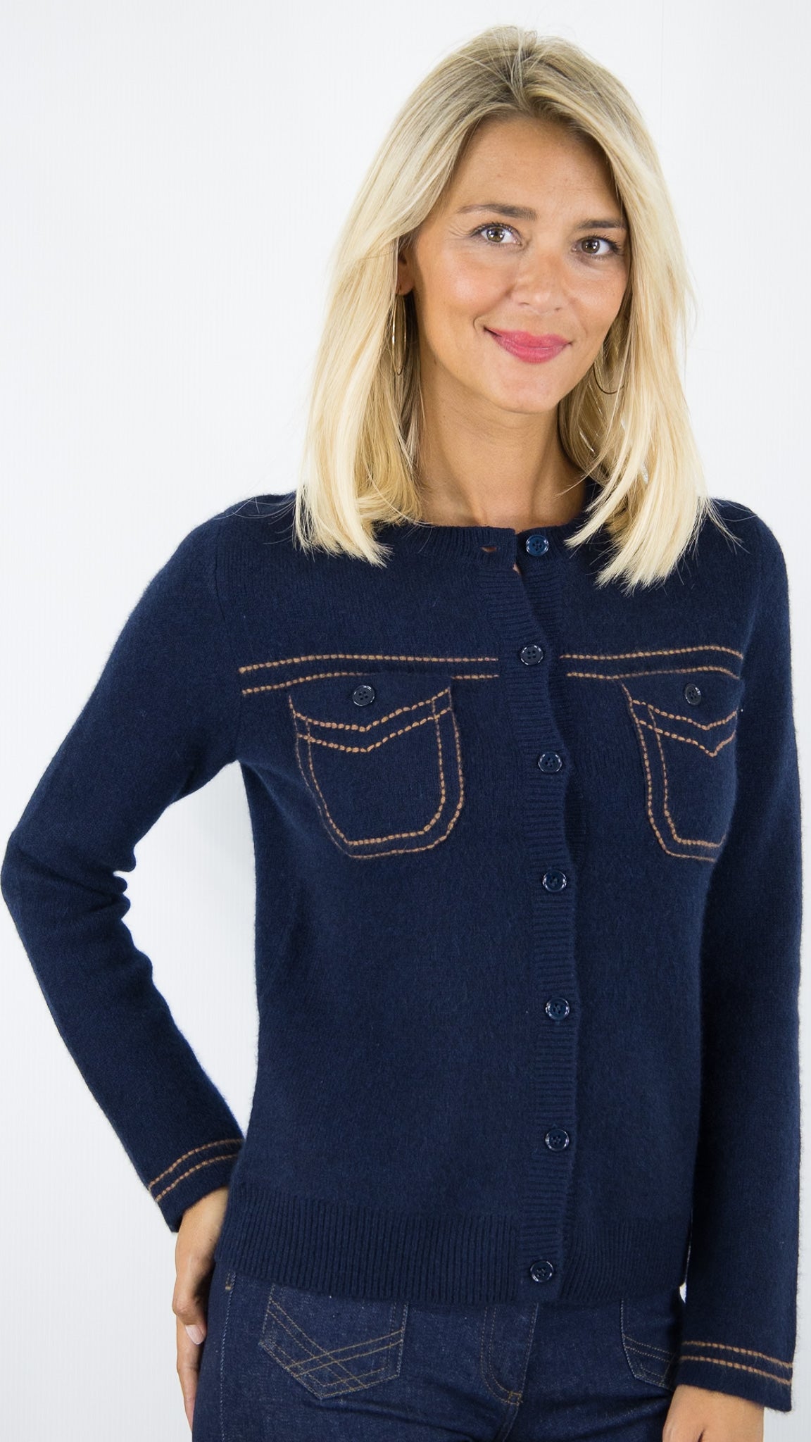 CARDIGAN EN CACHEMIRE POUR FEMME WES25080H #COLOR_53370/2103 MARINE