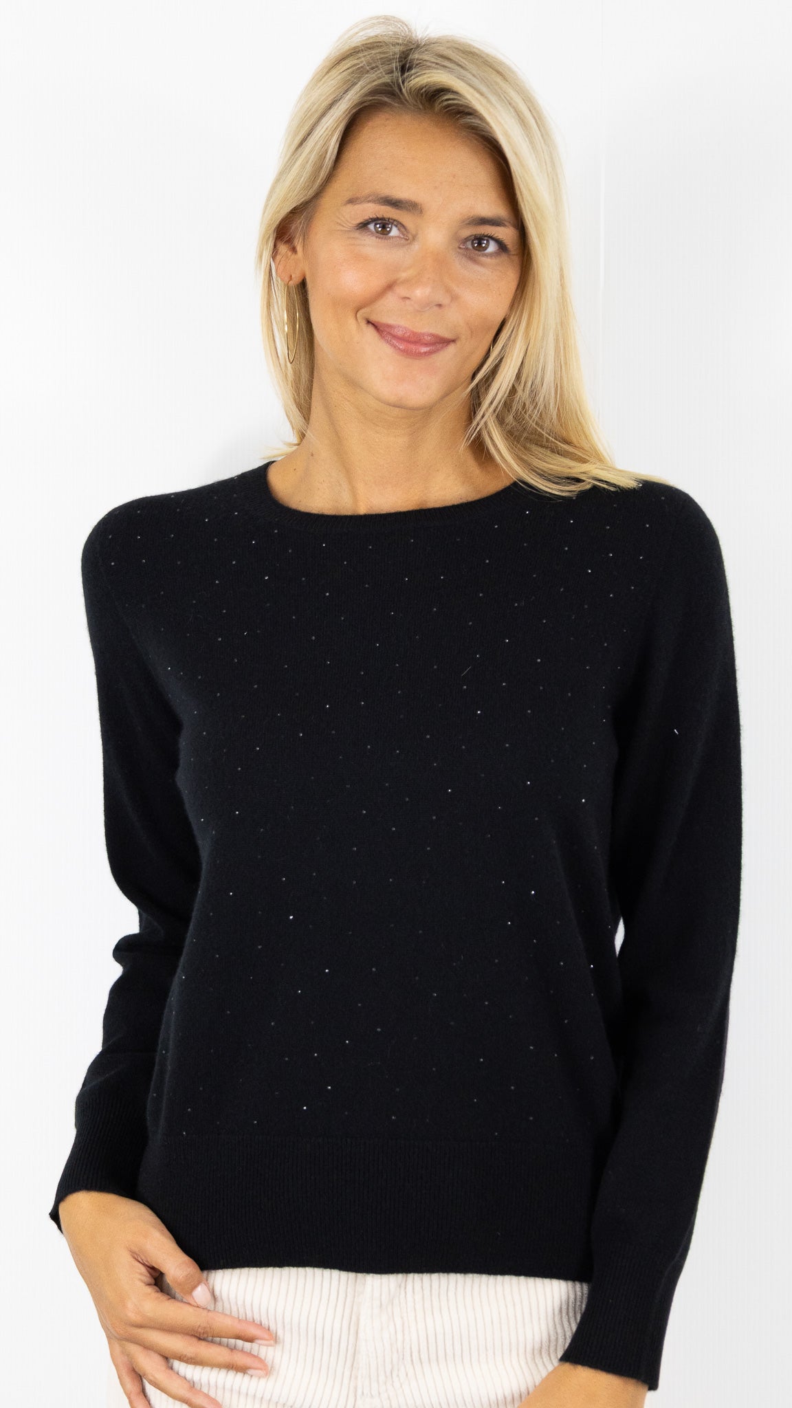 PULL COL ROND EN CACHEMIRE AVEC STRASS POUR FEMME  ESTHEME WES25089H#COLOR_6148/NOIR