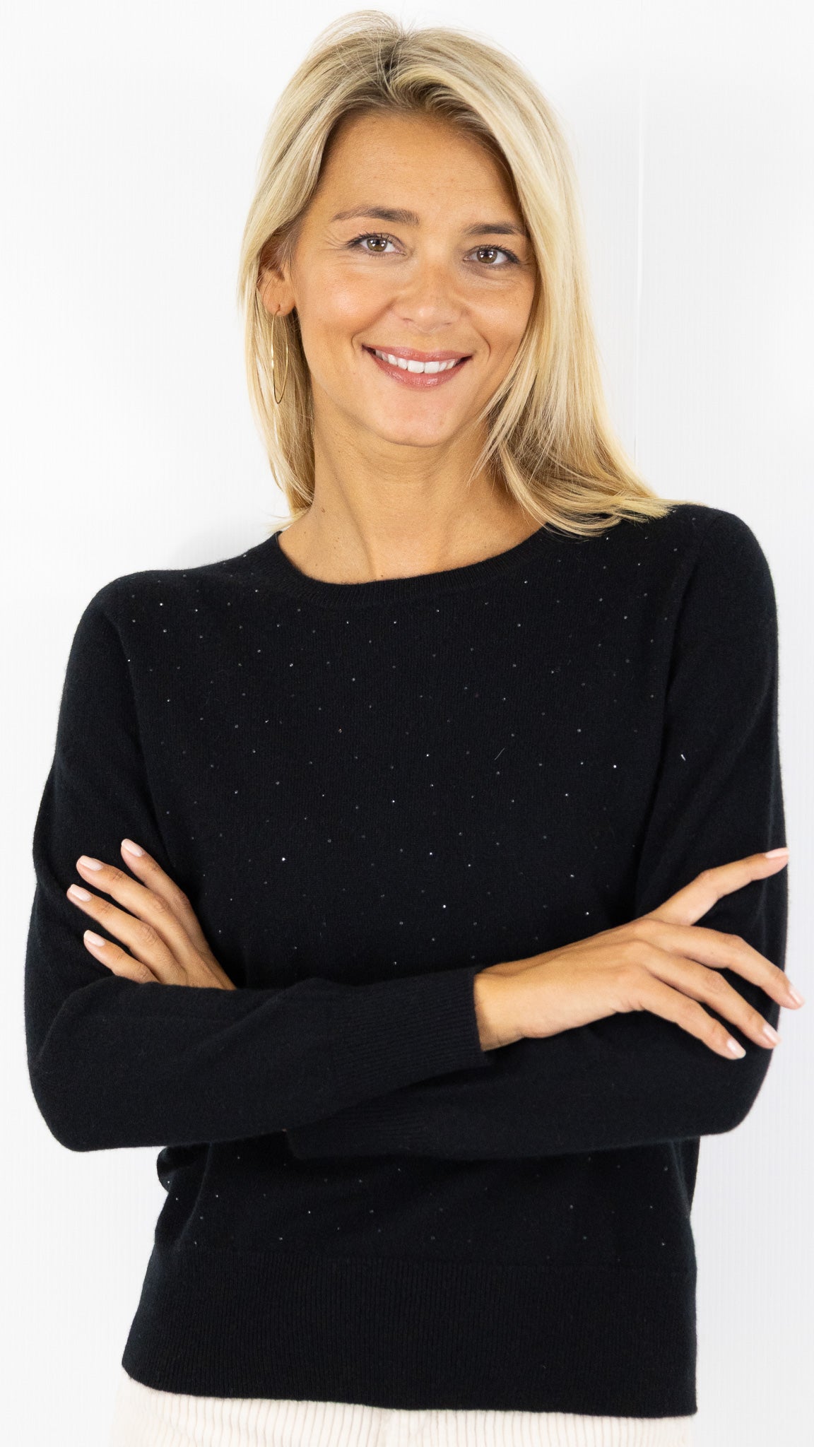 PULL COL ROND EN CACHEMIRE AVEC STRASS POUR FEMME  ESTHEME WES25089H#COLOR_6148/NOIR