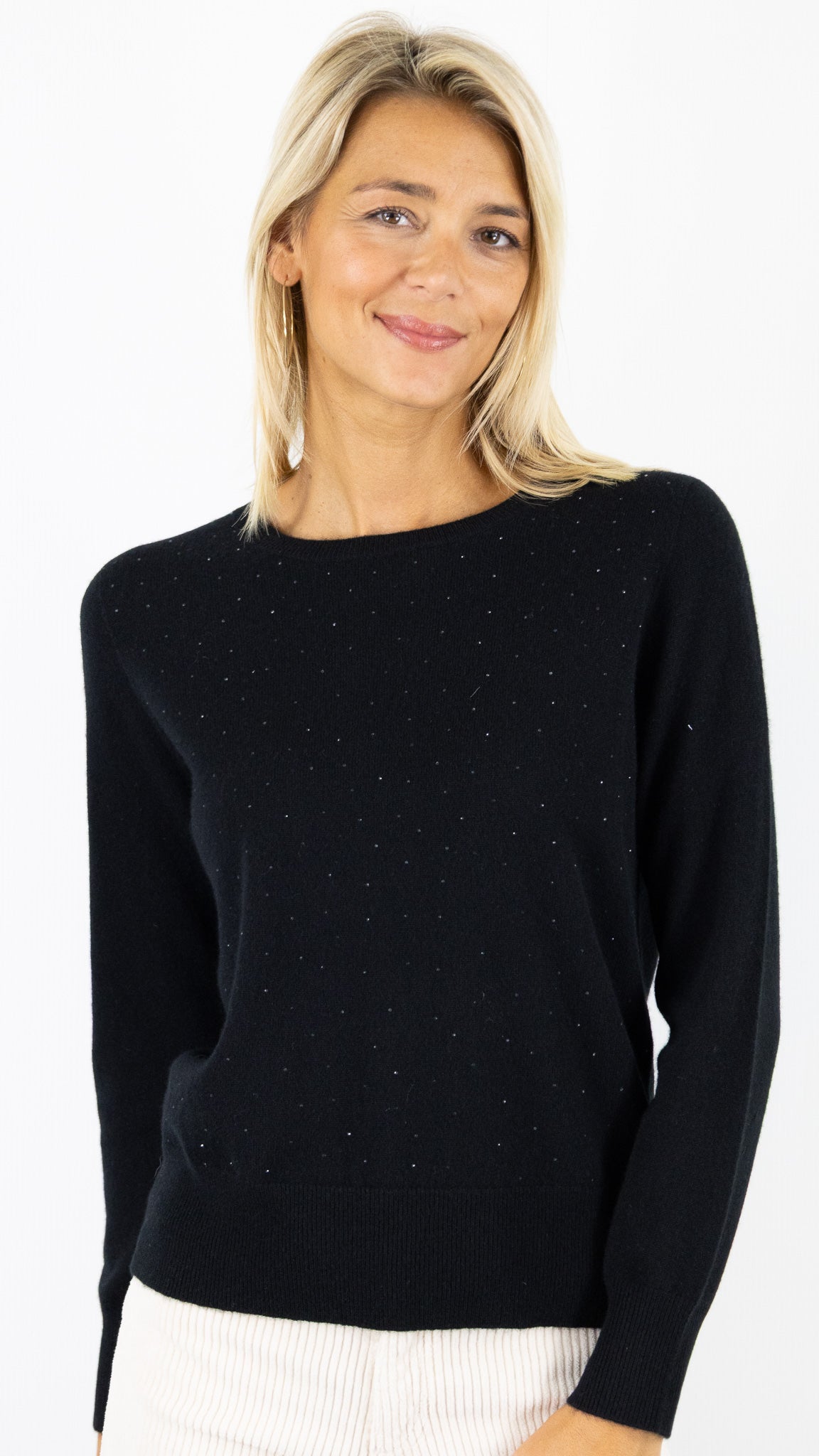 PULL COL ROND EN CACHEMIRE AVEC STRASS POUR FEMME  ESTHEME WES25089H#COLOR_6148/NOIR