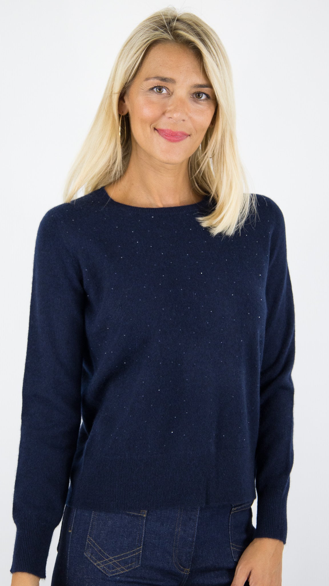 PULL COL ROND EN CACHEMIRE AVEC STRASS POUR FEMME  ESTHEME WES25089H#COLOR_53370/NUIT