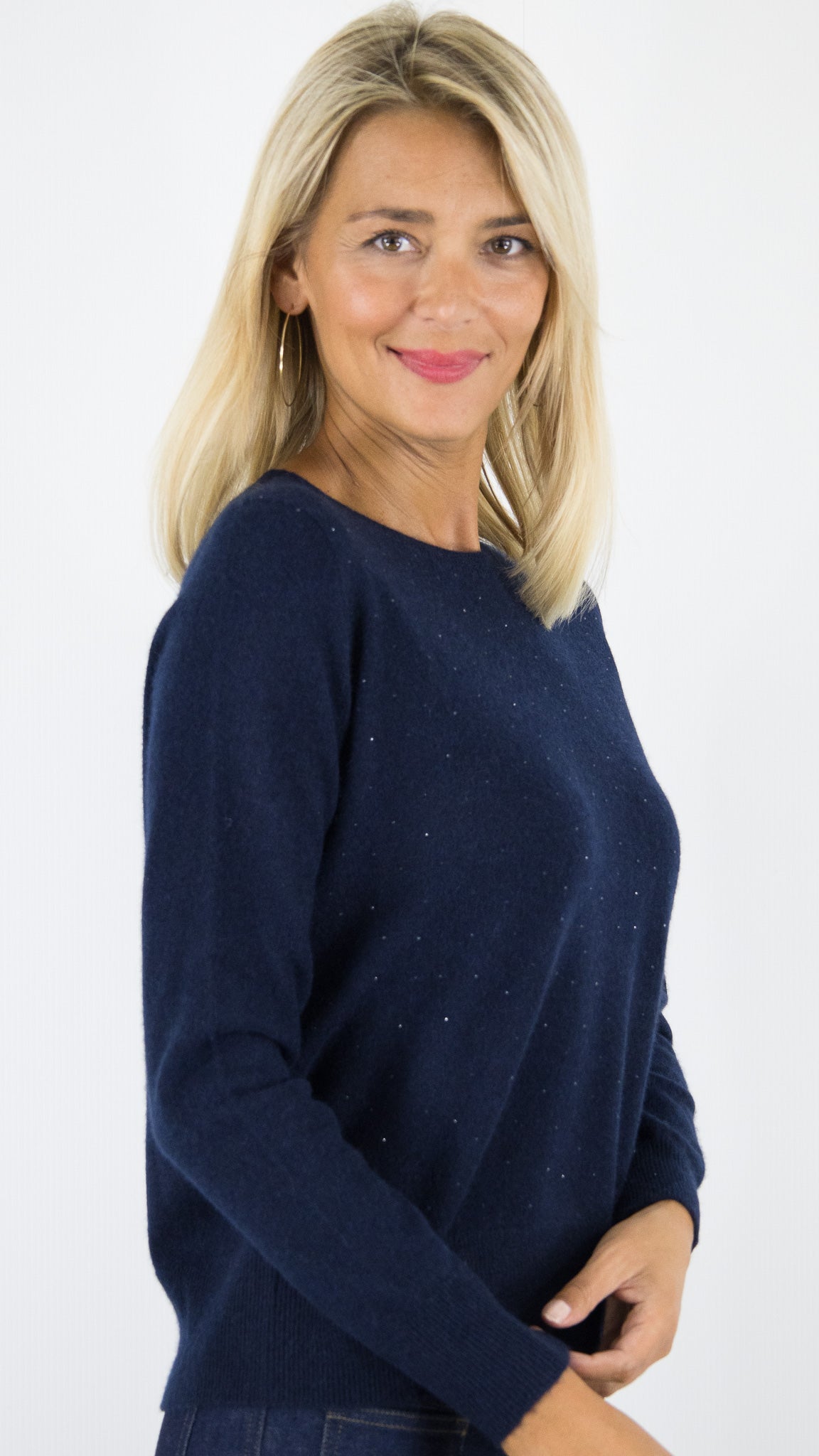 PULL COL ROND EN CACHEMIRE AVEC STRASS POUR FEMME  ESTHEME WES25089H#COLOR_53370/NUIT