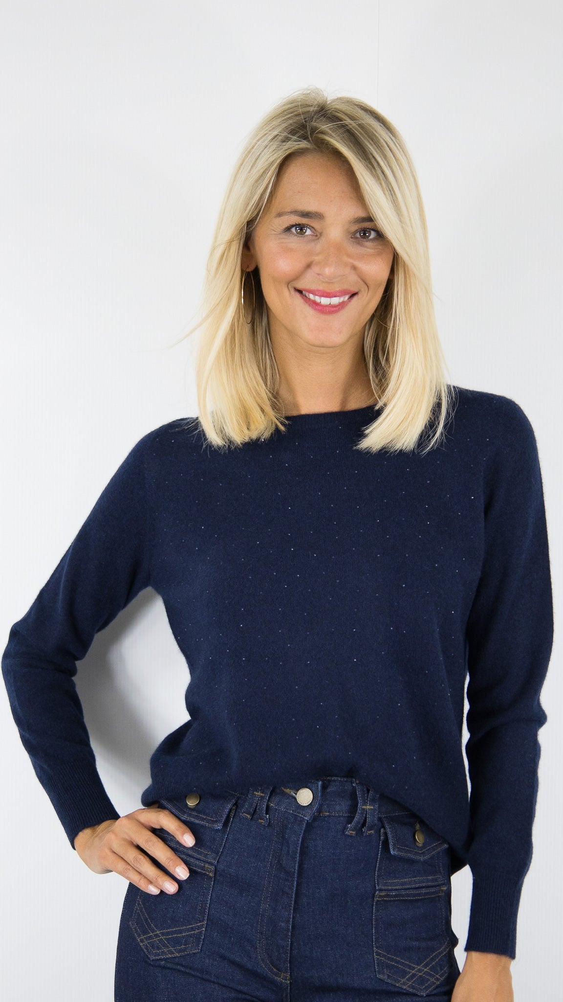 PULL COL ROND EN CACHEMIRE AVEC STRASS POUR FEMME  ESTHEME WES25089H#COLOR_53370/NUIT