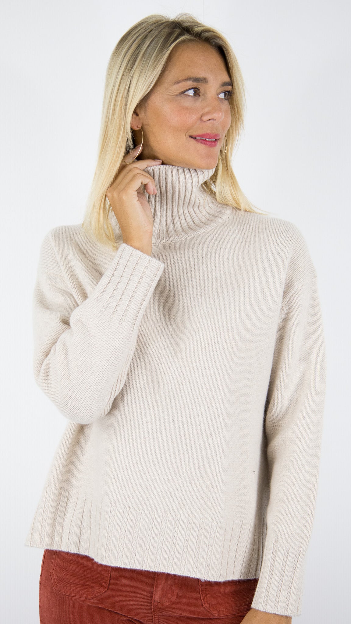 PULL COL ROULE EPAIS FEMME LIN BEIGE  ESTHEME WES25A08H