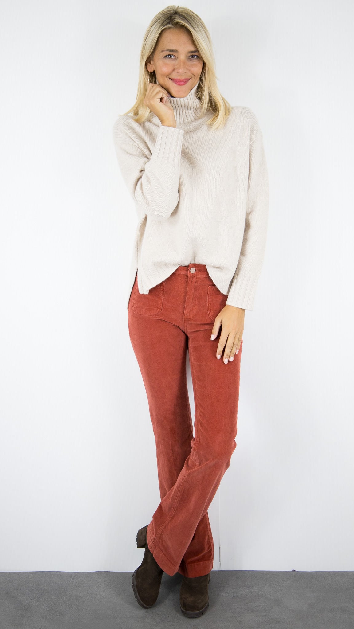PULL COL ROULE EPAIS FEMME LIN BEIGE  ESTHEME WES25A08H
