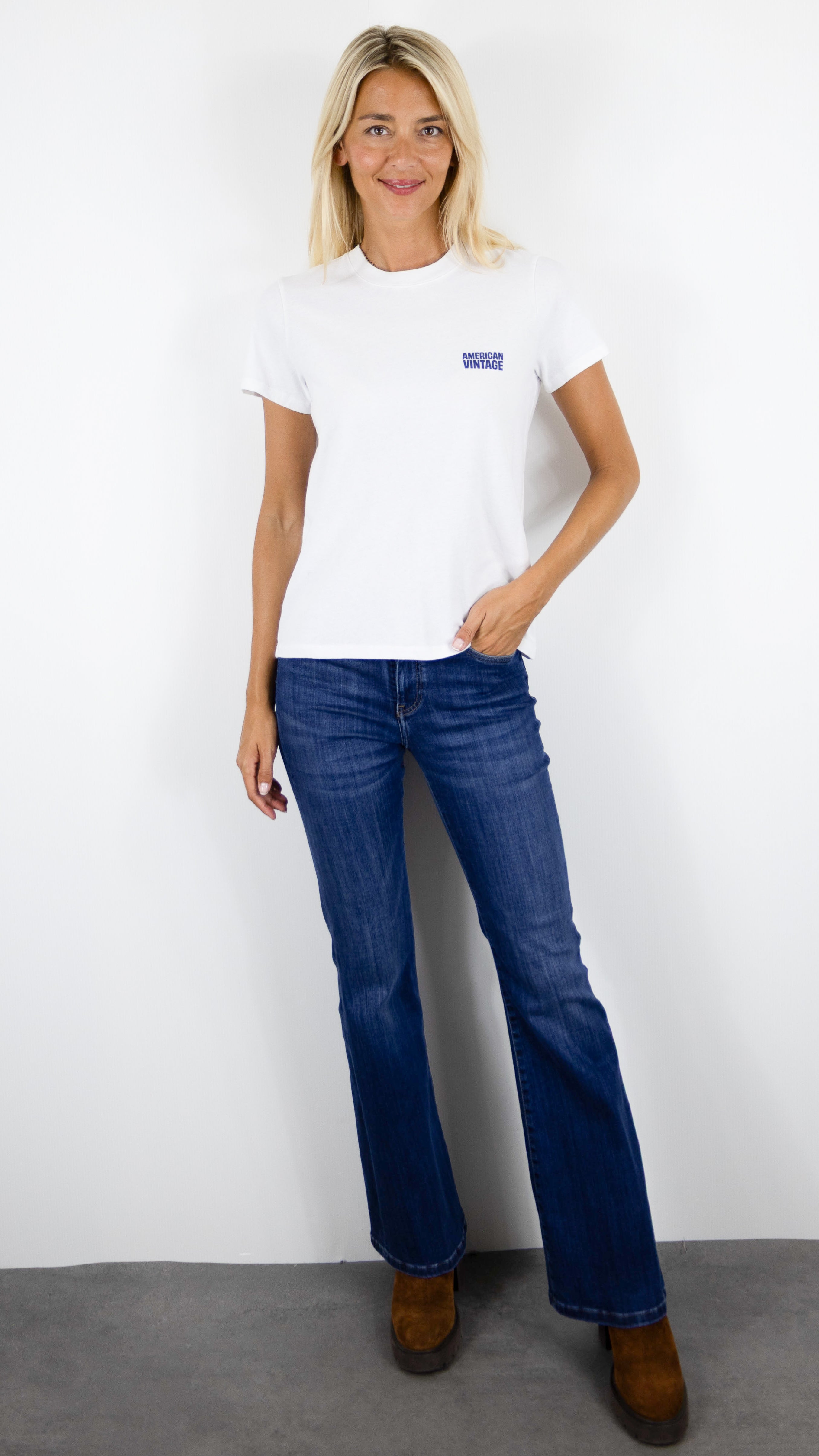 TEE-SHIRT BLANC EN COTON AMERICAN VINTAGE YCO02C#COLOR_BLANC