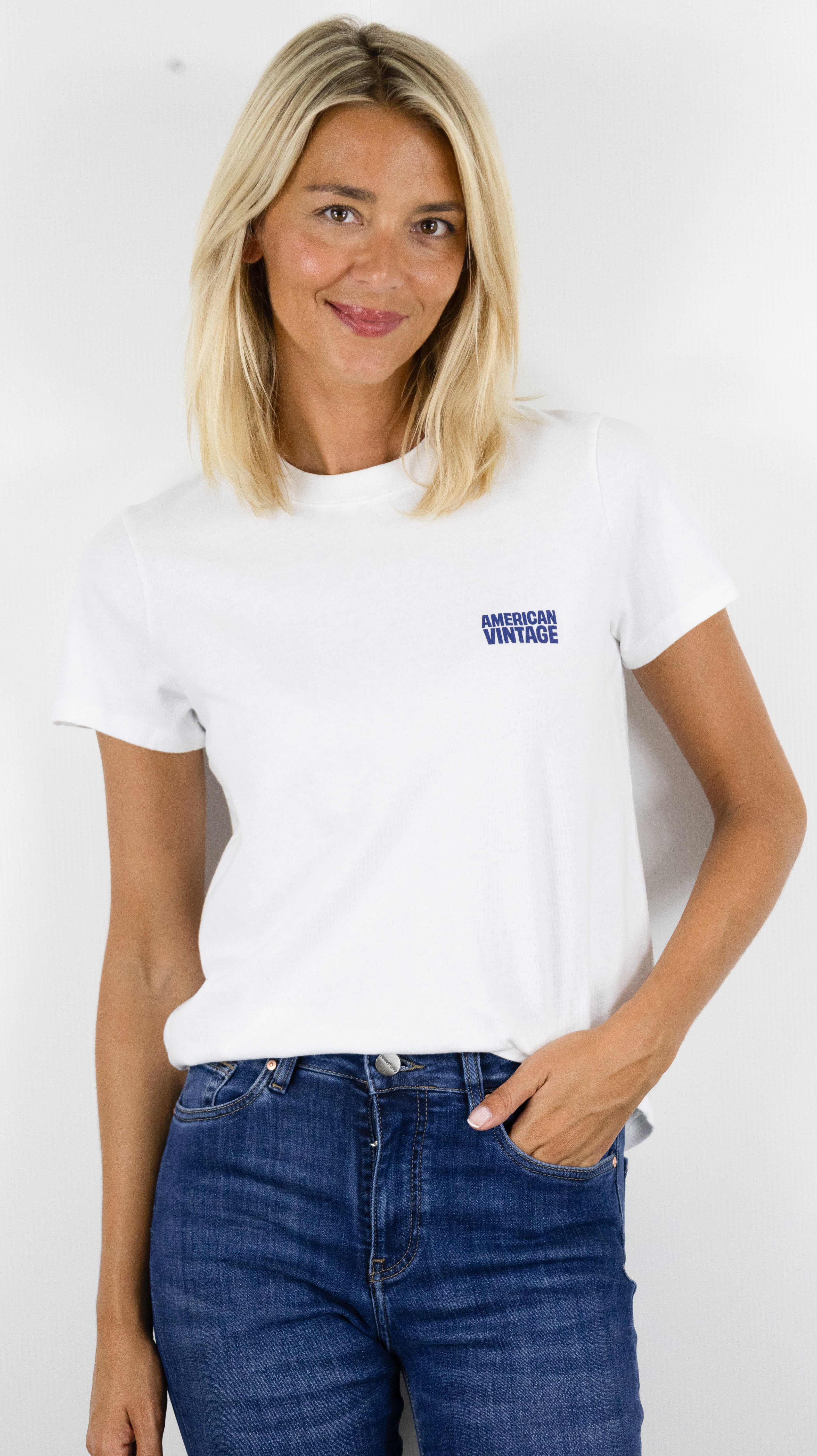TEE-SHIRT BLANC EN COTON AMERICAN VINTAGE YCO02C#COLOR_BLANC