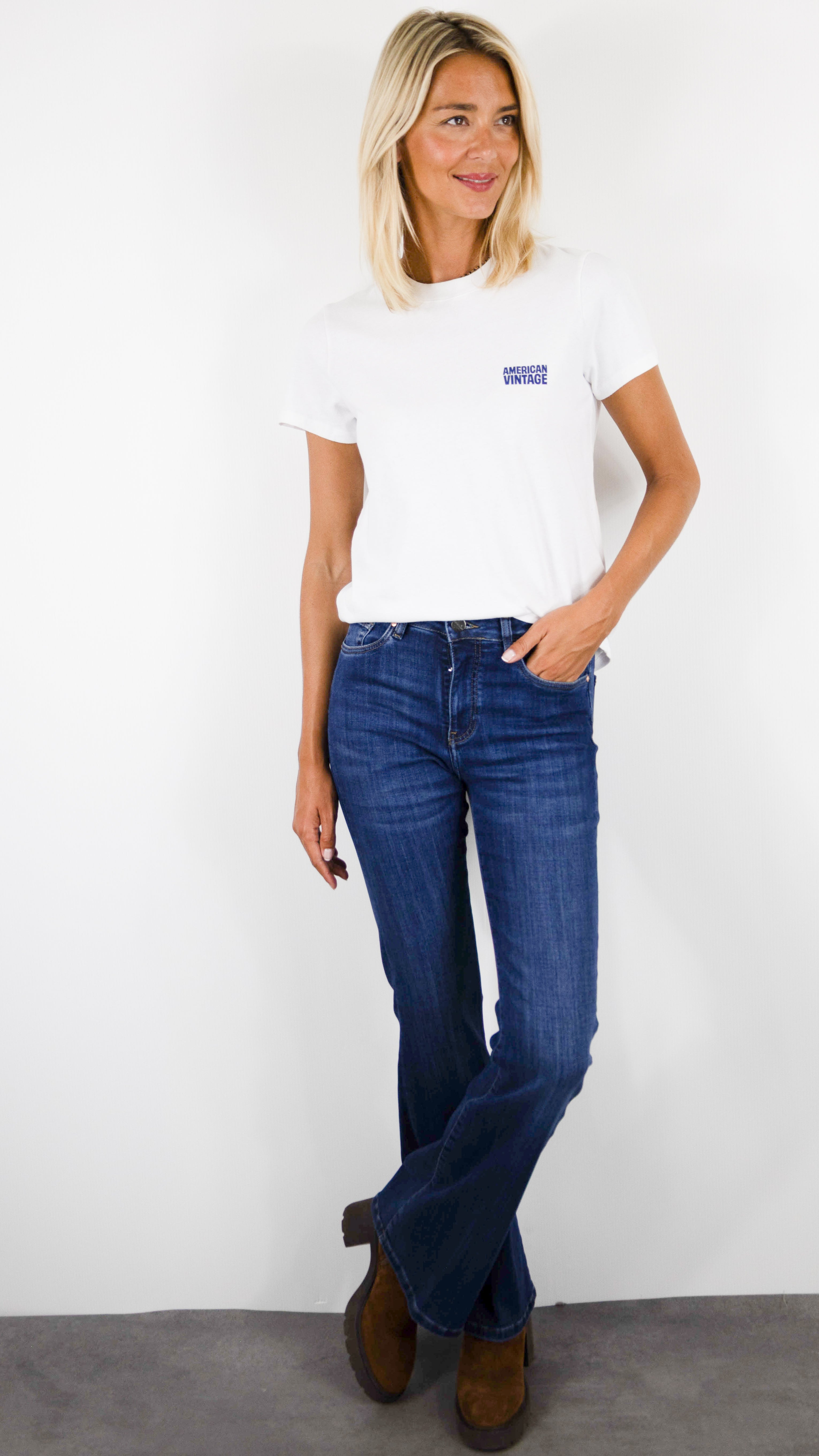 TEE-SHIRT BLANC EN COTON AMERICAN VINTAGE YCO02C#COLOR_BLANC