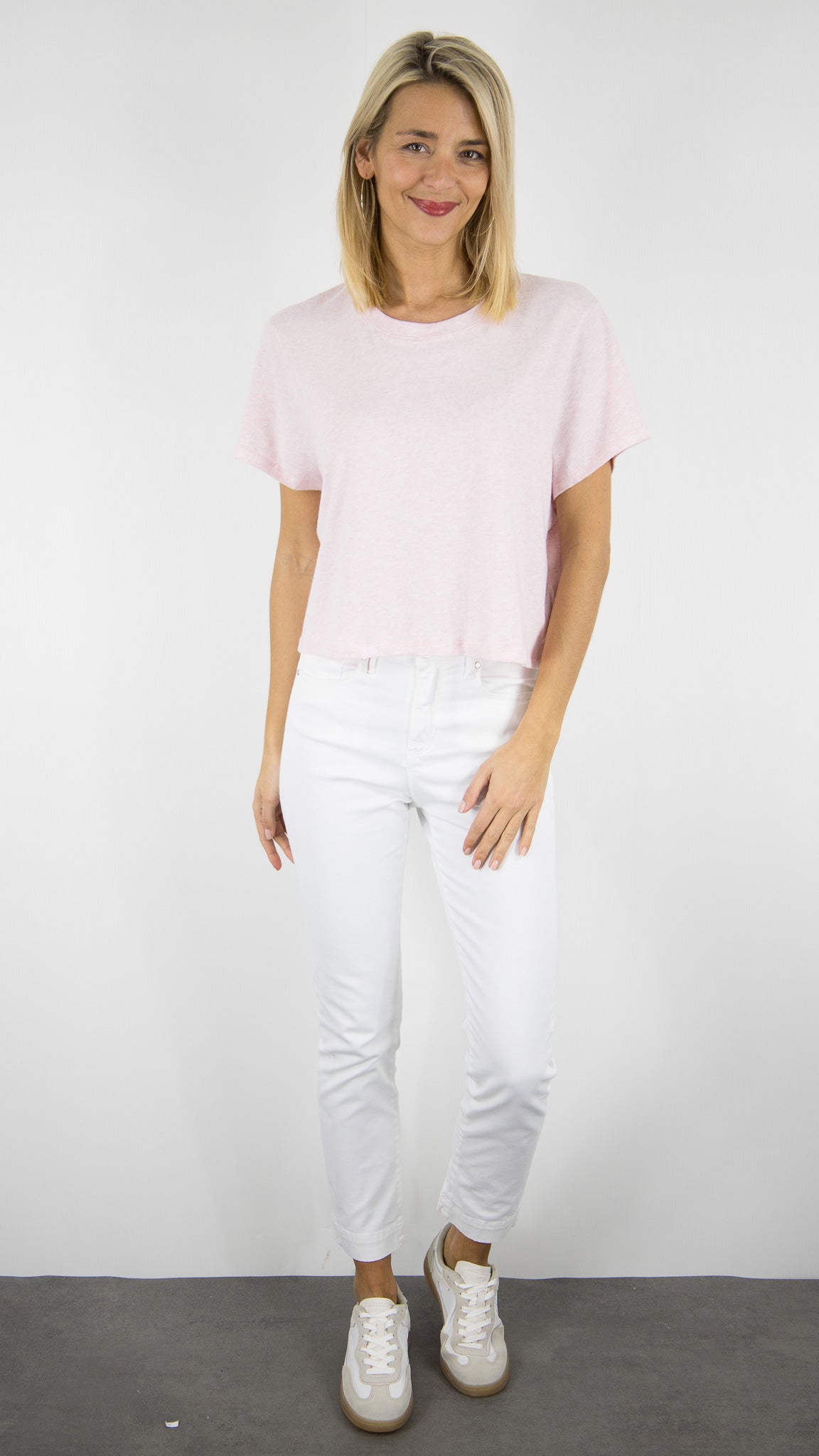 TEE-SHIRT COURT MANCHES COURTES EN COTON POUR FEMME AMERICAN VINTAGE YPAWOOD#COLOR_GLACAGE CHINE/ROSE