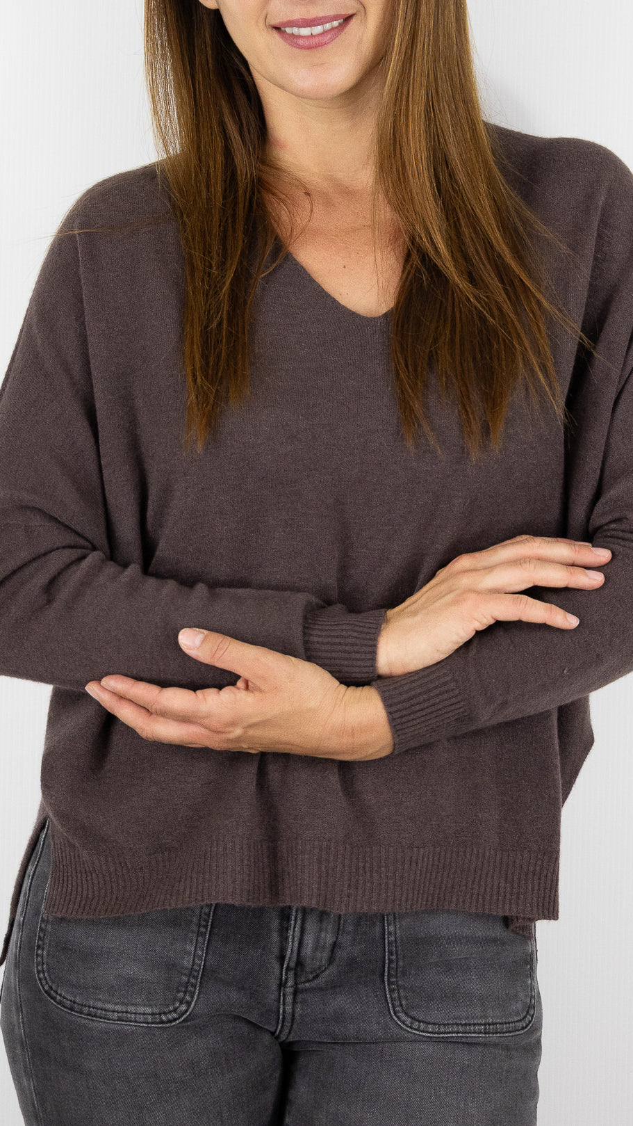 PULL V AMPLE ALEXANDRE LAURENT Z8840#COLOR_FRENCH/CHOCO