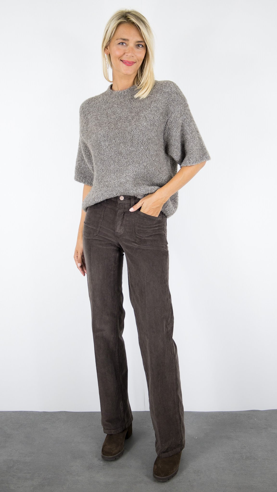PULL BOUCLETTE TAUPE MANCHES 3/4 POUR FEMME AMERICAN VINTAGE ZOLLY