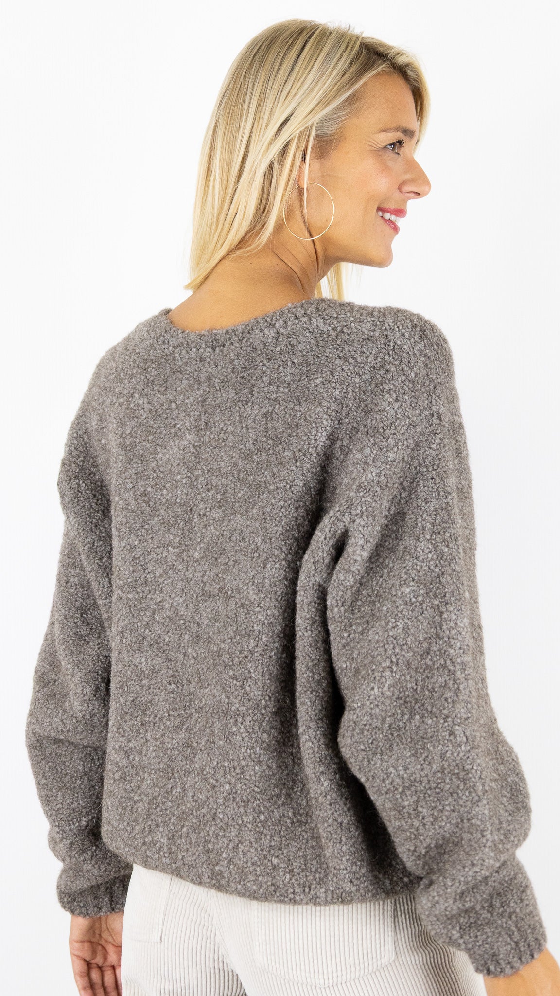 CARDIGAN AMPLE MAILLE BOUCLETTE TAUPE POUR FEMME AMERICAN VINTAGE ZOLLY