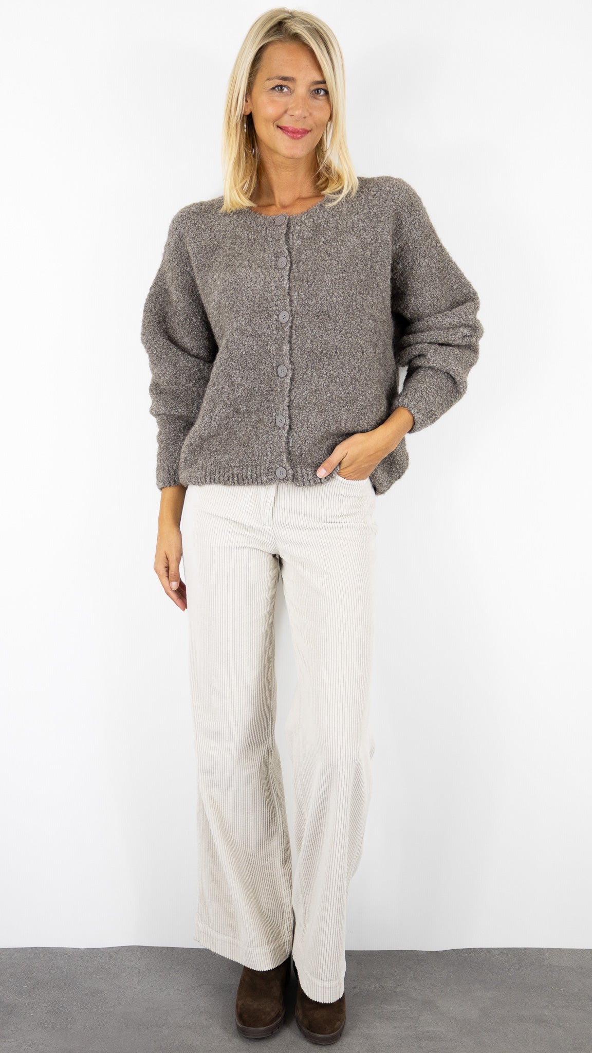 CARDIGAN AMPLE MAILLE BOUCLETTE TAUPE POUR FEMME AMERICAN VINTAGE ZOLLY