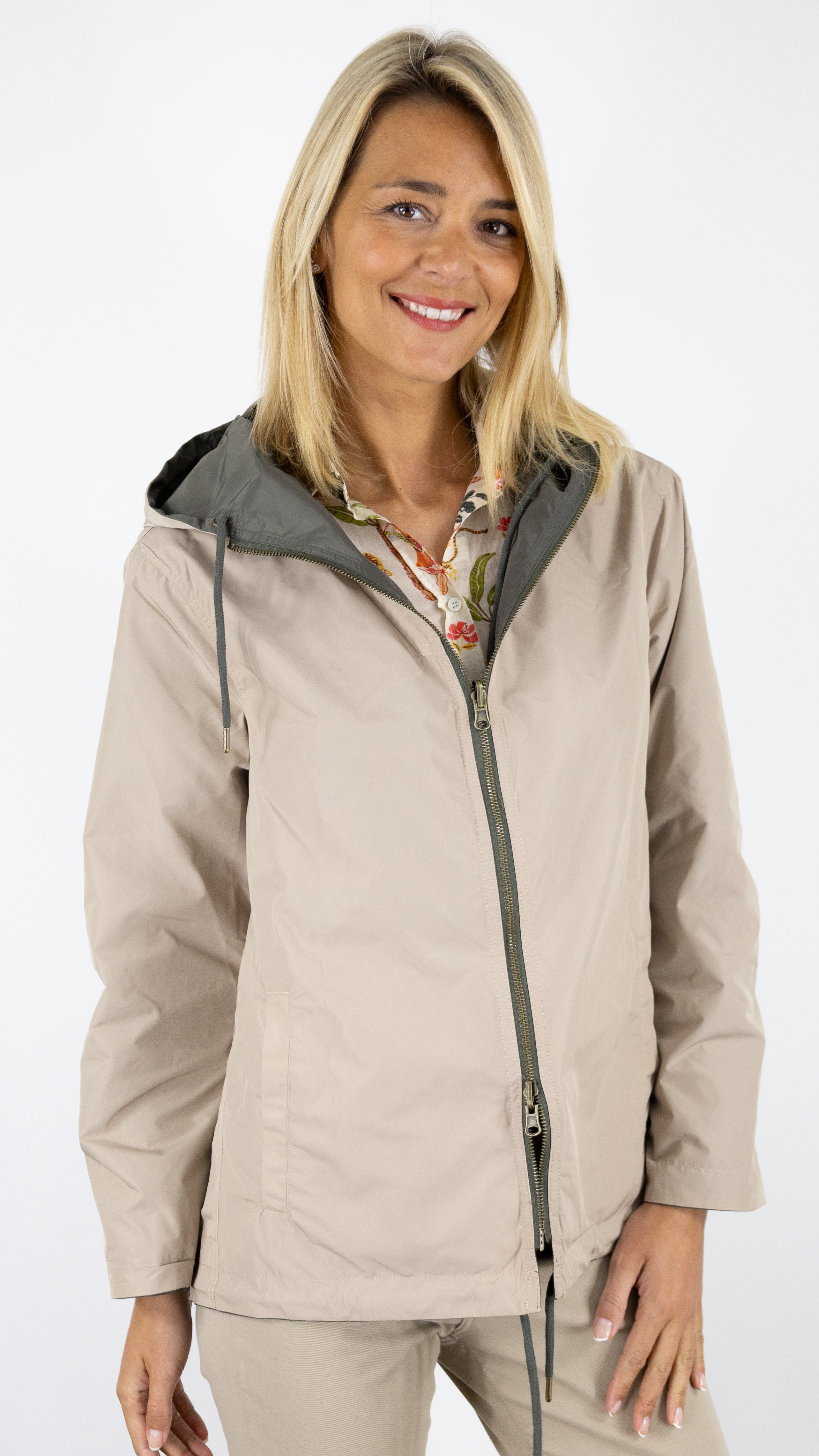 PARKA COURTE A CAPUCHE REVERSIBLE KAKI BEIGE GERARD DAREL 