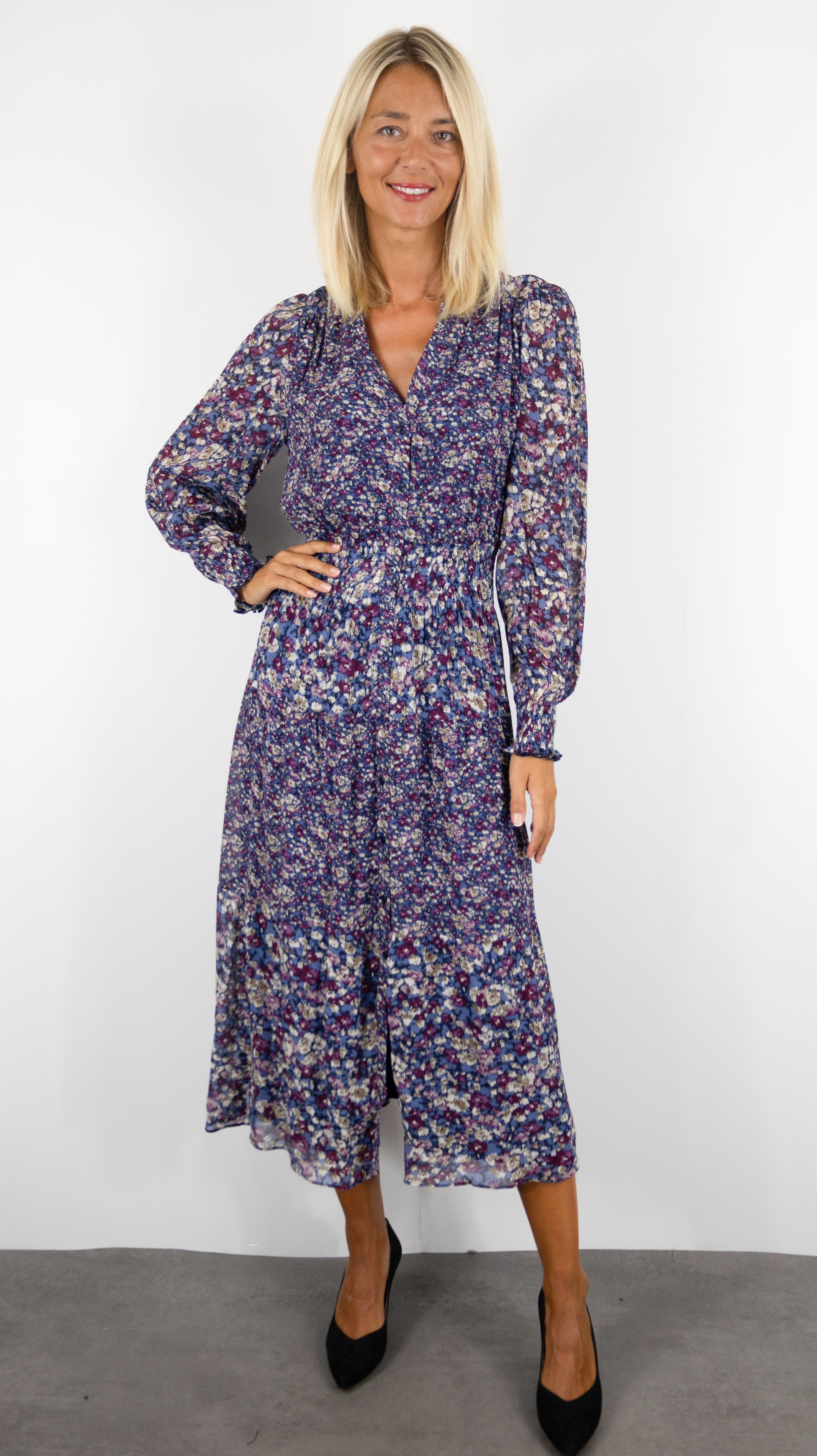 ROBE LONGUE COL V FLEURIE POUR FEMME BA&SH KACY#COLOR_BLEU