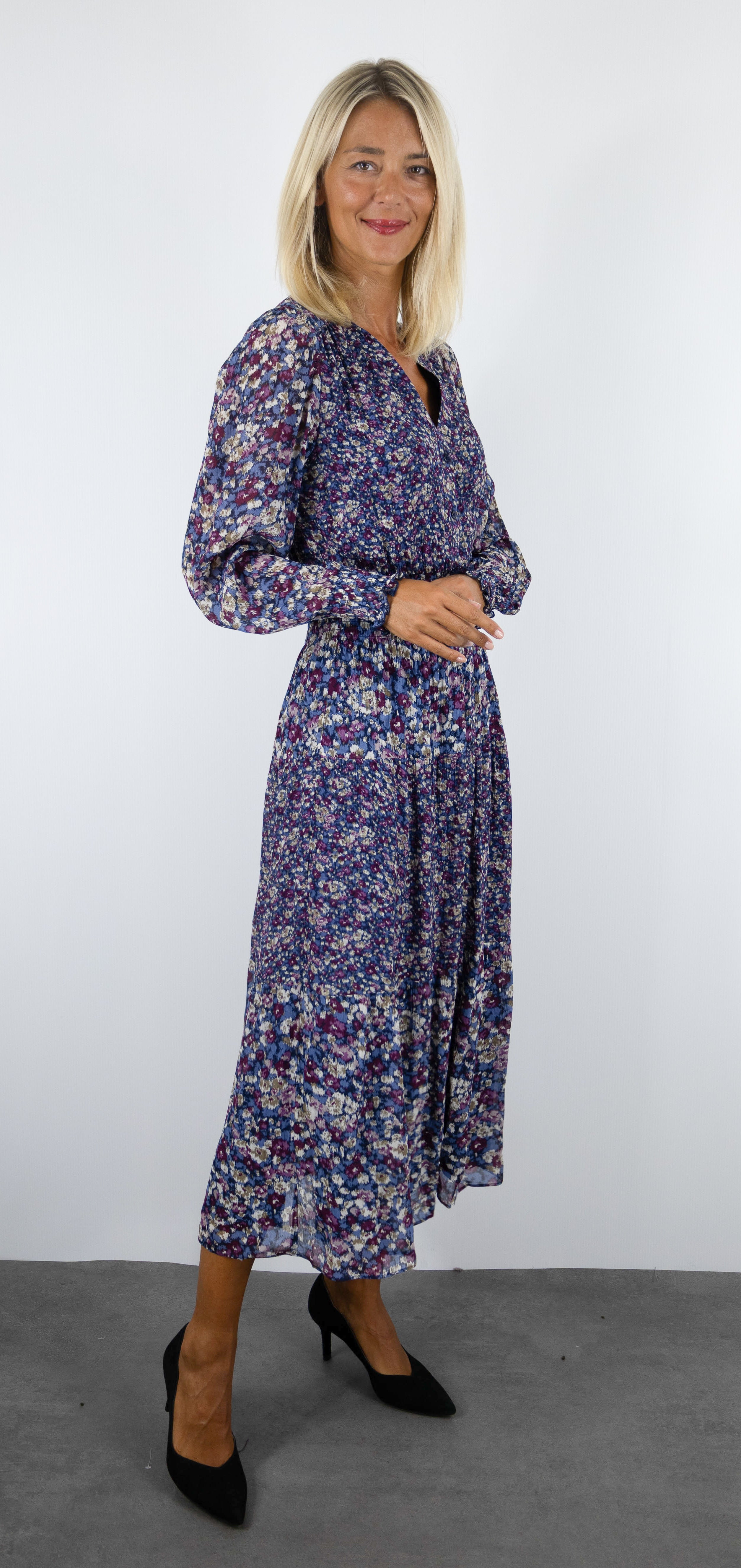 ROBE LONGUE COL V FLEURIE POUR FEMME BA&SH KACY#COLOR_BLEU