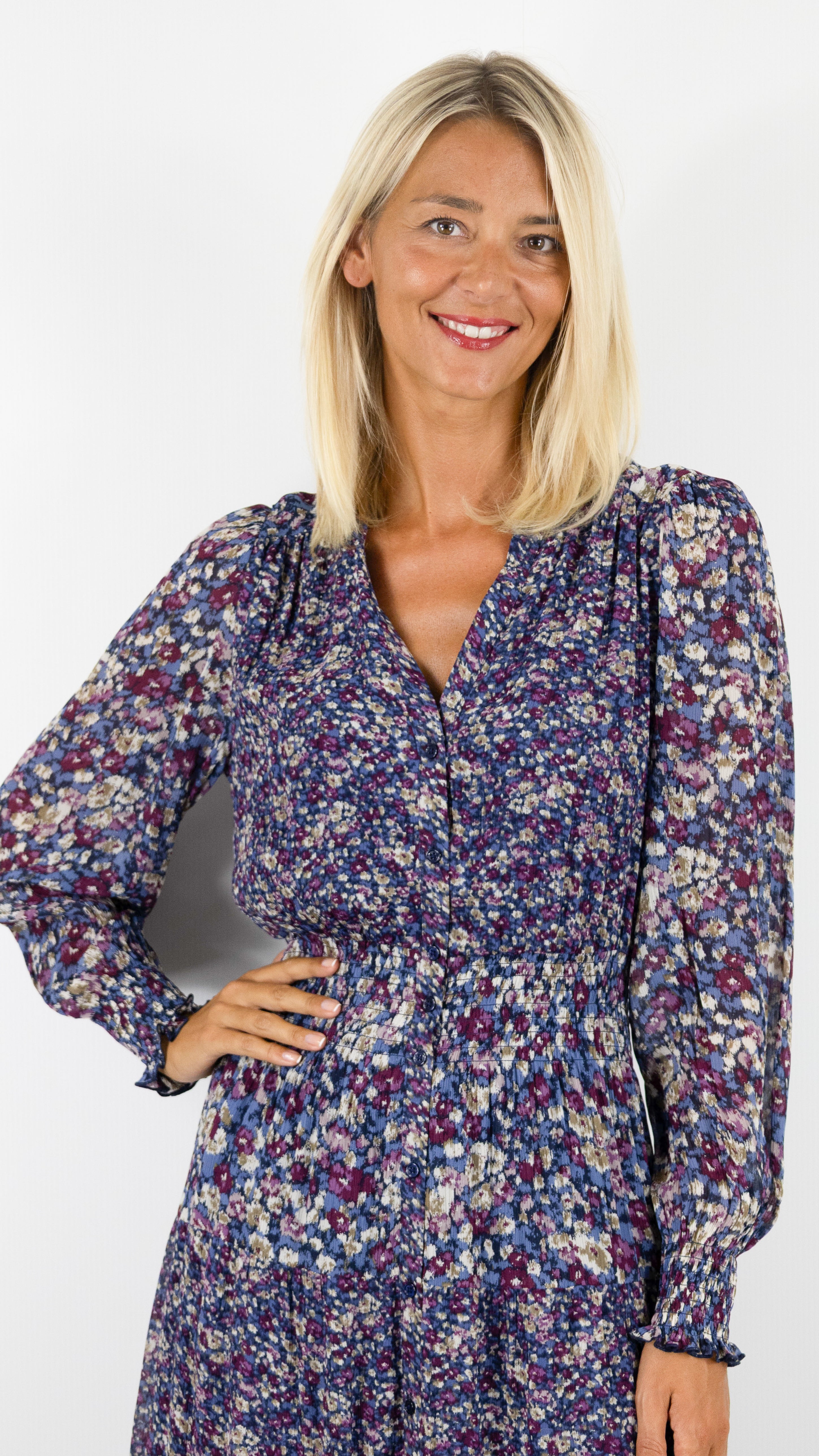 ROBE LONGUE COL V FLEURIE POUR FEMME BA&SH KACY#COLOR_BLEU